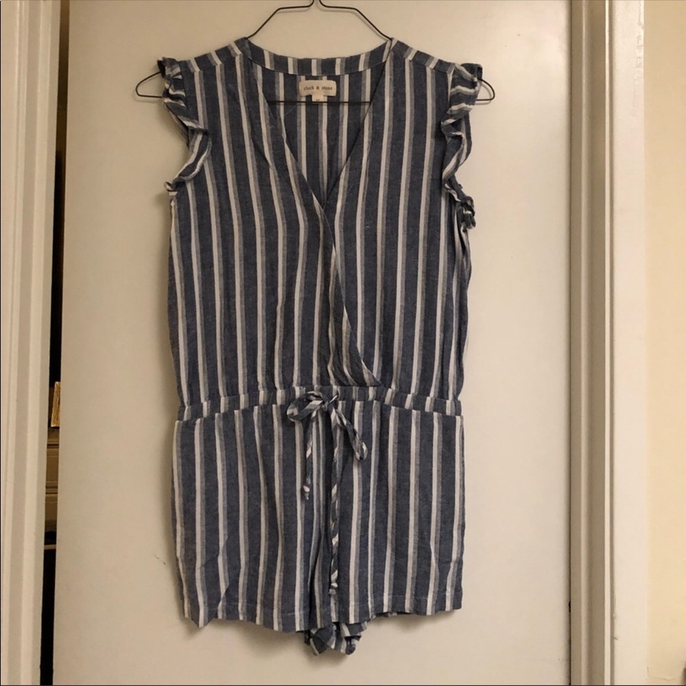 Chambray and white striped romper